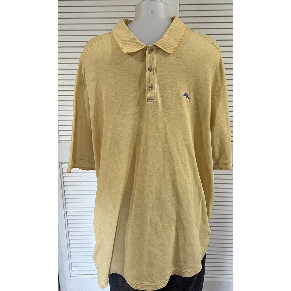 Tommy Bahama Polo Shirt Men's XXL Yellow Short Sleeve Beach Supima Cotton Logo